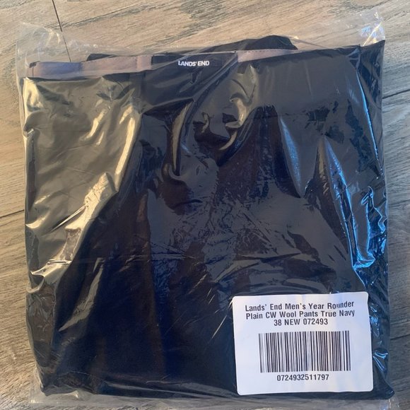 NWT LANDS' END MEN'S YEAR ROUNDER PLAIN FRONT CW WOOL PANTS TRUE NAVY 38, 42 - Picture 5 of 10